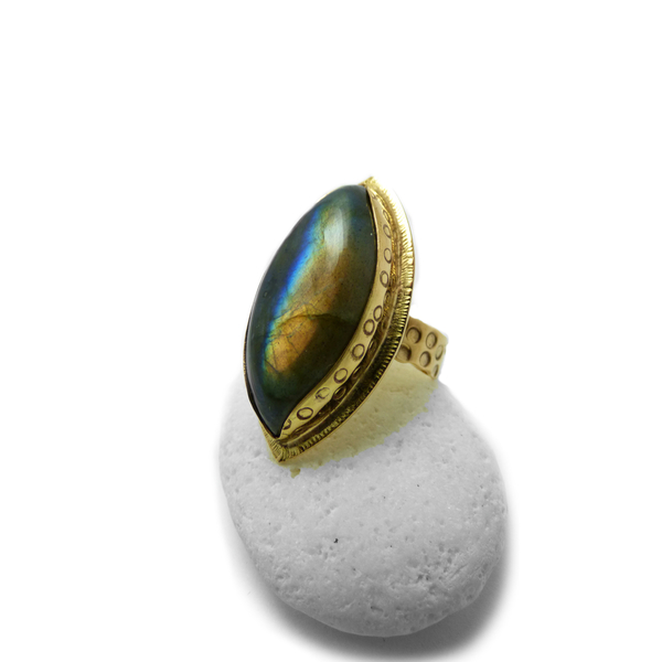 " Gold Labradorite " - Xειροποίητο επίχρυσο δαχτυλίδι με Λαβραδορίτη! - ημιπολύτιμες πέτρες, επιχρυσωμένα, ορείχαλκος, boho, αυξομειούμενα, φθηνά