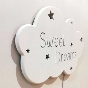 Χειροποίητο ξύλινο φωτιστικό συννεφάκι Sweet Dreams - παιδικά φωτιστικά, ξύλινα διακοσμητικά τοίχου - 2