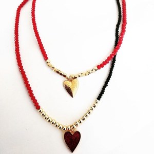 Κολιέ με επιχρυσωμένη κόκκινη καρδιά - επιχρυσωμένα, χάντρες, κοντά, κοσμήματα
