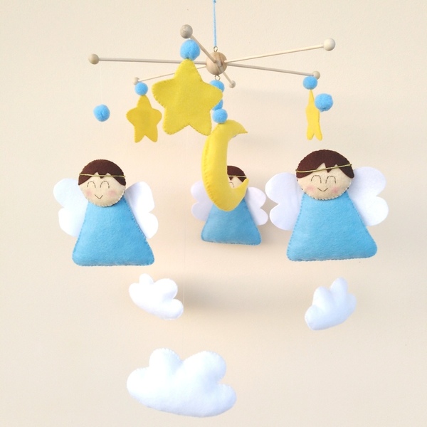 Mobile blue angels - αγόρι, μόμπιλε, βρεφικά, αγγελάκι, δώρο γέννησης - 2