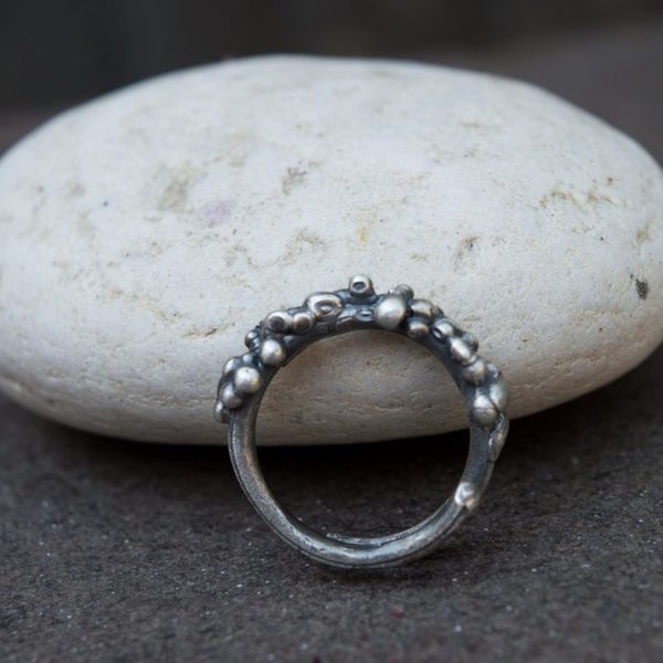 Ασημένιο δαχτυλίδι ανοιχτό με μπίλιες - ασήμι, μικρά, αυξομειούμενα - 3