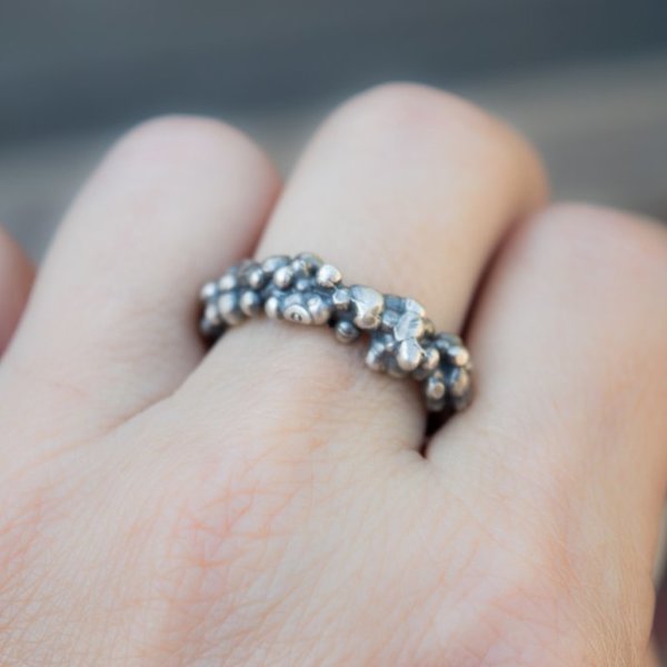 Ασημένιο δαχτυλίδι ανοιχτό με μπίλιες - ασήμι, μικρά, αυξομειούμενα - 4