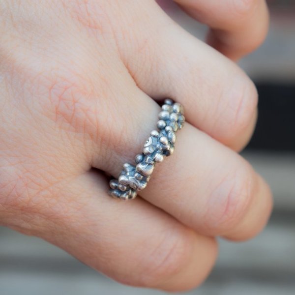 Ασημένιο δαχτυλίδι ανοιχτό με μπίλιες - ασήμι, μικρά, αυξομειούμενα - 5