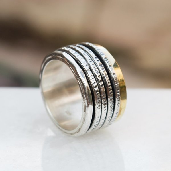 Φαρδύ χειροποίητο ασημένιο δαχτυλίδι spinner - δαχτυλίδι, δαχτυλίδια - 3