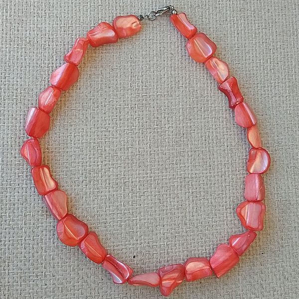 κολιέ κοντό φίλντισι κοραλί πορτοκαλί, mother of pearl - ημιπολύτιμες πέτρες, φίλντισι, επάργυρα, κοντά, φθηνά - 2