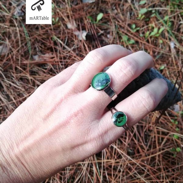 G R E E N resin ring with black precious stones-Χειροποίητο δαχτυλίδι με φυσικές ημιπολύτιμες πέτρες! - ημιπολύτιμες πέτρες, ορείχαλκος, χειροποίητα, αυξομειούμενα, φθηνά - 3