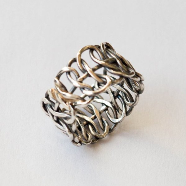 Ασημένιο Μακραμέ δαχτυλίδι - ασήμι, δαχτυλίδι, γεωμετρικά σχέδια, σταθερά - 2