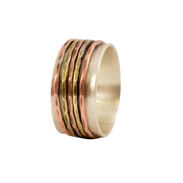 Ασημένιο spinner δακτυλίδι με χαλκό και ορείχαλκο - ασήμι, δαχτυλίδια, boho, boho, σταθερά