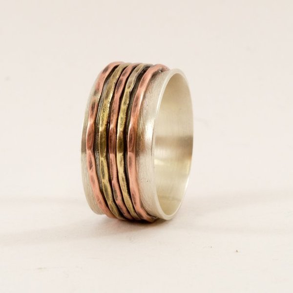 Ασημένιο spinner δακτυλίδι με χαλκό και ορείχαλκο - ασήμι, δαχτυλίδια, boho, boho, σταθερά - 2