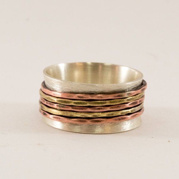 Ασημένιο spinner δακτυλίδι με χαλκό και ορείχαλκο - ασήμι, δαχτυλίδια, boho, boho, σταθερά - 3