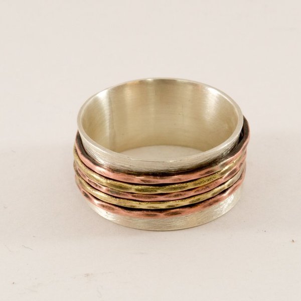 Ασημένιο spinner δακτυλίδι με χαλκό και ορείχαλκο - ασήμι, δαχτυλίδια, boho, boho, σταθερά - 4