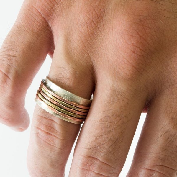 Ασημένιο spinner δακτυλίδι με χαλκό και ορείχαλκο - ασήμι, δαχτυλίδια, boho, boho, σταθερά - 5