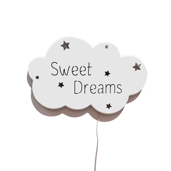 Χειροποίητο ξύλινο φωτιστικό συννεφάκι Sweet Dreams - παιδικά φωτιστικά, ξύλινα διακοσμητικά τοίχου, παιδικά φωτιστικά