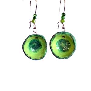 Σκουλαρίκια green από papier mache - ζωγραφισμένα στο χέρι, πέτρες, μακριά, κρεμαστά - 2