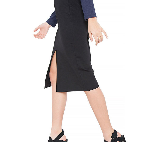 Υφασμάτινη pencil φούστα με σκίσιμο μπροστά και ζώνη - chic, midi - 3
