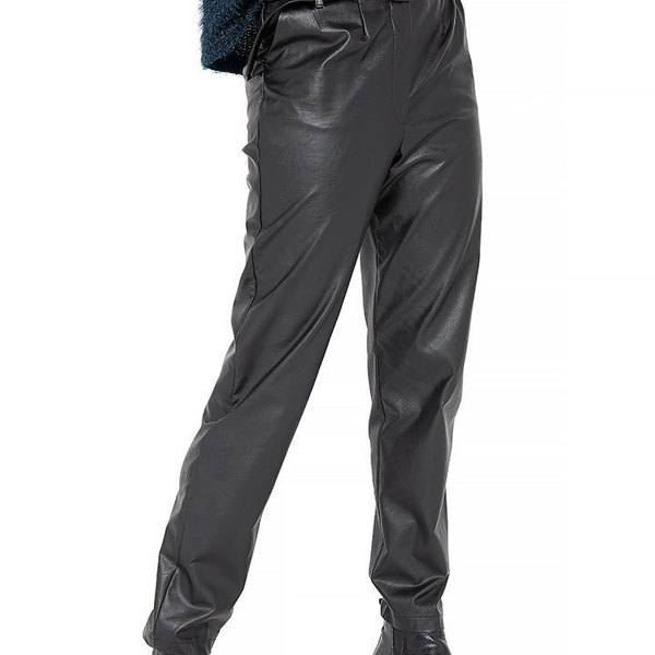 Μαύρο παντελόνι με ζώνη τύπου δερμάτινο - δέρμα, δώρο, δερματίνη - 2