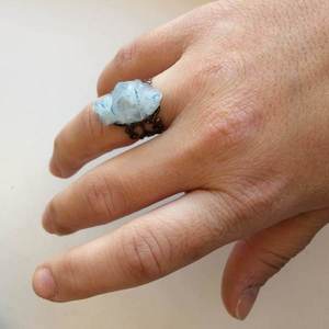 Δαχτυλίδι με γαλάζιο χειροποίητο κρύσταλλο - ημιπολύτιμες πέτρες, ημιπολύτιμες πέτρες, κρύσταλλα, romantic, αυξομειούμενα - 3