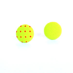 Υφασμάτινα Σκουλαρίκια Κουμπιά Πράσινο Neon - ύφασμα, καρφωτά, φθηνά