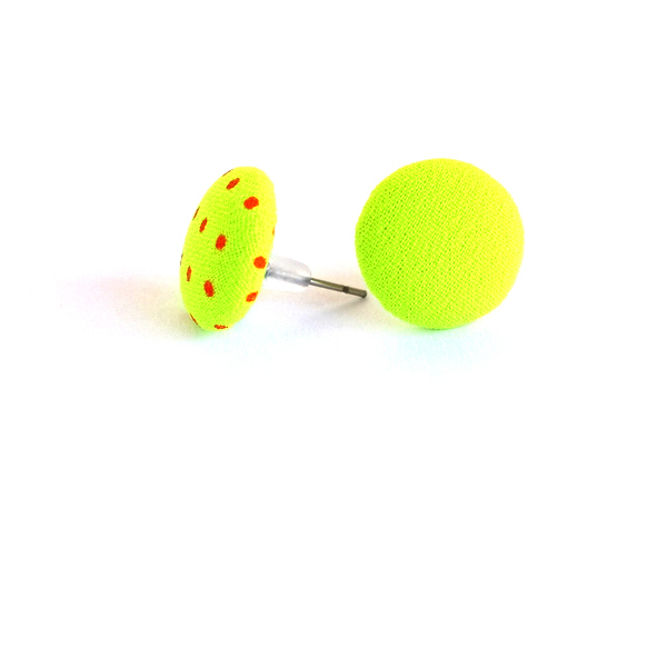 Υφασμάτινα Σκουλαρίκια Κουμπιά Πράσινο Neon - ύφασμα, καρφωτά, φθηνά - 3