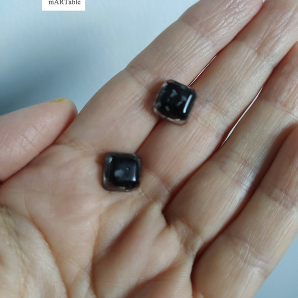 S Q U A R E black studs for him-χειροποίητα καρφωτά σκουλαρίκια από φυσικό πέτρωμα! - γυαλί, πέτρες, καρφωτά, ατσάλι, φθηνά