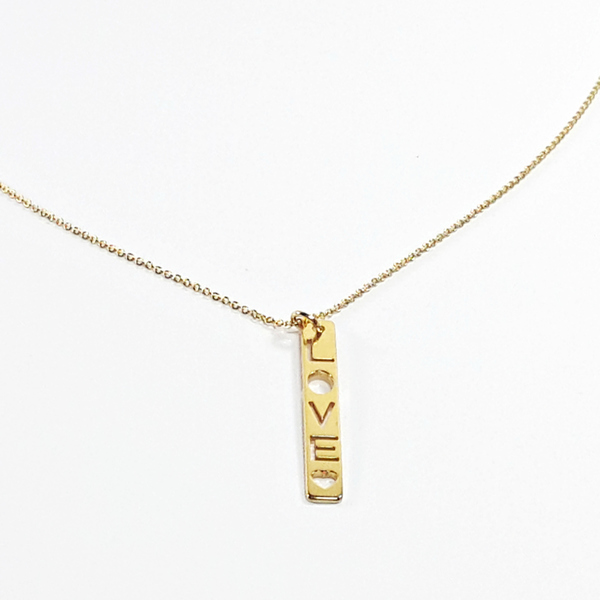 Minimal bar LOVE gold - επιχρυσωμένα, ασήμι 925, κοντά, κοσμήματα, αγ. βαλεντίνου - 2