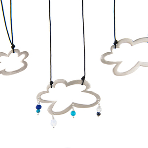 Κολιέ σύννεφο μικρό από ασήμι 925 με κορδόνι, σειρά "Look at the sky" - ασήμι, ασήμι 925, σύννεφο, κορδόνια, κοντά - 2