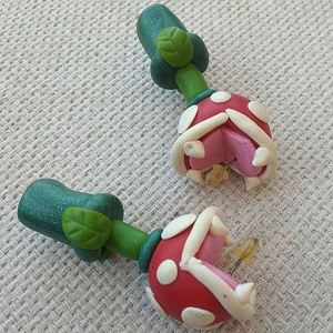 σκουλαρίκια super mario φυτό πιράνχας, piranha plant - ιδιαίτερο, καθημερινό, καρφωτά, faux bijoux, polymer clay - 2