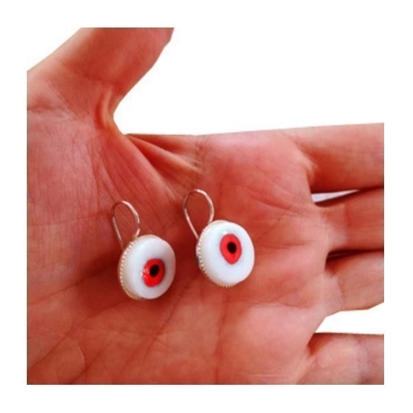 R E D Evil eye drop earrings in natural stone!Χειροποίητα σκουλαρίκια από Ελληνικό πέτρωμα! - ασήμι, επάργυρα, πέτρες, μάτι, μικρά, evil eye, κρεμαστά