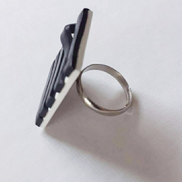Ασπρόμαυρο δαχτυλίδι από πηλό - πηλός, μεγάλα, αυξομειούμενα, δώρα για γυναίκες, φθηνά - 5