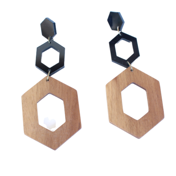 Ξύλινα καρφωτά σκουλαρίκια με plexiglassdawd - ξύλο, plexi glass, κρεμαστά, μεγάλα, μεγάλα σκουλαρίκια - 2