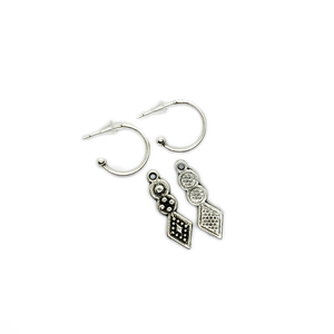 "Rhombus Flower Mini Hoops" - Boho κρεμαστά σκουλαρίκια - επάργυρα, κρίκοι, boho, μπρούντζος
