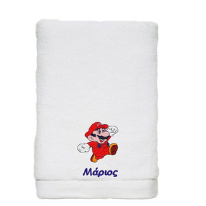 Κεντημένη πετσέτα Μπάνιου Super Mario με όνομα - πετσέτες, προσωποποιημένα, σετ βάπτισης, δώρα για αγόρια, αγόρι