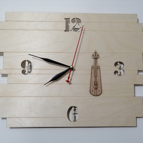 Ξύλινο ρολόι τοίχου με θέμα τη λύρα. - ξύλο, τοίχου, ξύλινα διακοσμητικά, ρολόγια - 3