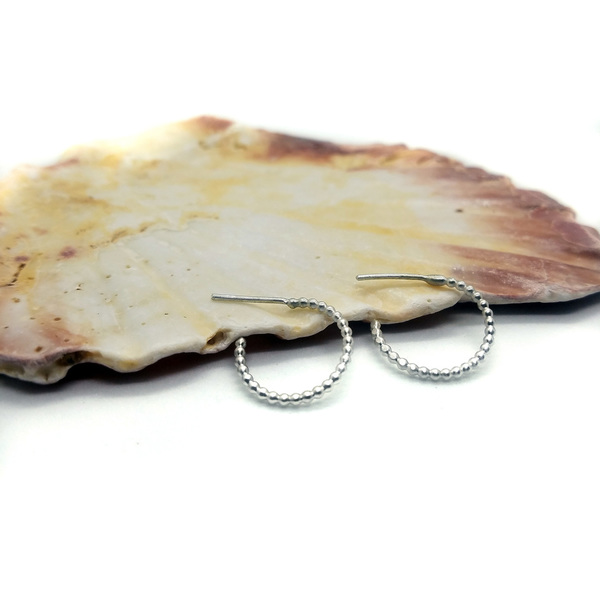 Κρίκοι Σκουλαρίκια από Οικολογικό Ασήμι 925 | Beaded Hoop Earrings - ασήμι, κρίκοι, minimal, οικολογικό, μικρά, boho