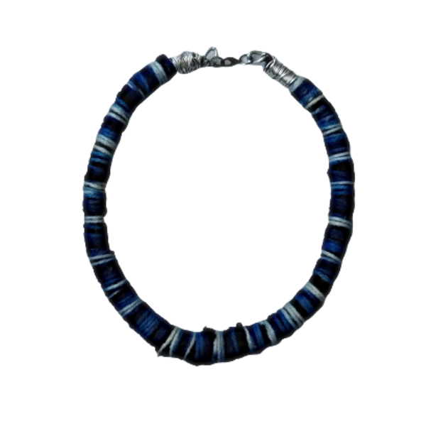 Κολιέ κοντό από ύφασμα μπλε μαύρο στυλ αφρικάνικο, έθνικ - ύφασμα, κοντά, ethnic, φθηνά