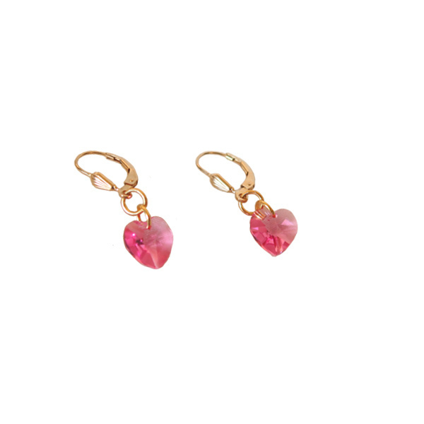 Vintage Ροζ Swarowski Σκουλαρίκια Καρδιές - επιχρυσωμένα, κοσμήματα, νυφικά