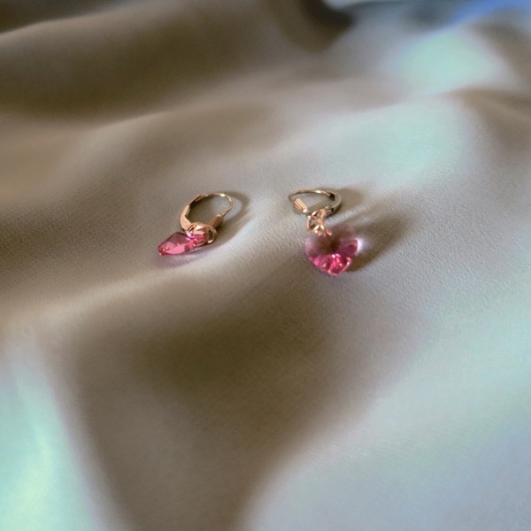 Vintage Ροζ Swarowski Σκουλαρίκια Καρδιές - επιχρυσωμένα, κοσμήματα, νυφικά - 3