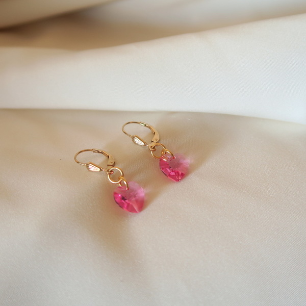 Vintage Ροζ Swarowski Σκουλαρίκια Καρδιές - επιχρυσωμένα, κοσμήματα, νυφικά - 5