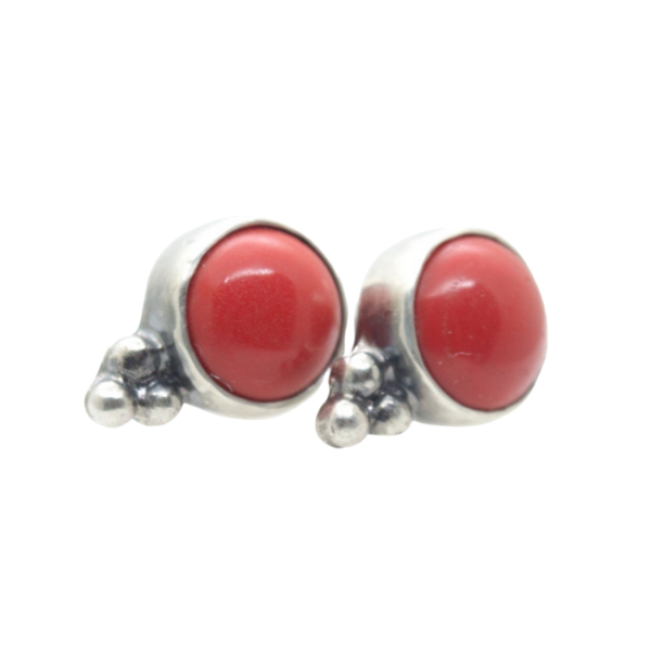 Ασημένια σκουλαρίκια με κόκκινο Κοράλλι - ασήμι, κοράλλι, χειροποίητα, καρφωτά