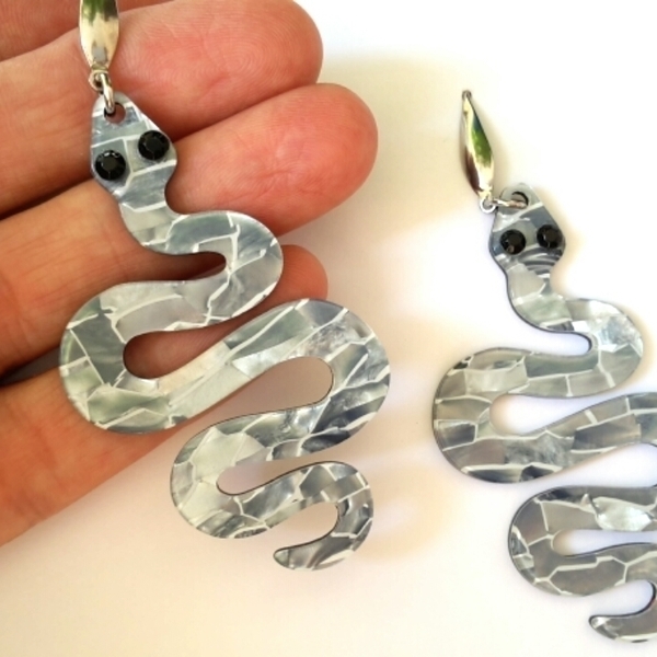 Laser cut acrylic earrings, Plexi σκουλαρίκια φίδι, Ακρυλικά σκουλαρίκια - ατσάλι, κρεμαστά - 2
