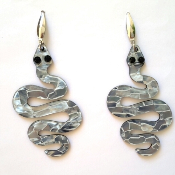 Laser cut acrylic earrings, Plexi σκουλαρίκια φίδι, Ακρυλικά σκουλαρίκια - ατσάλι, κρεμαστά - 3