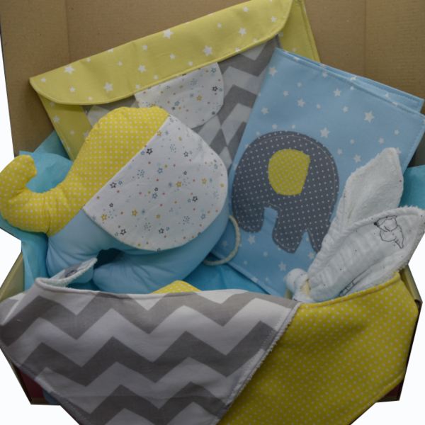 Newborn baby boy gift set ν.2 ελεφαντάκι γαλάζιο κίτρινο - αγόρι, σετ δώρου