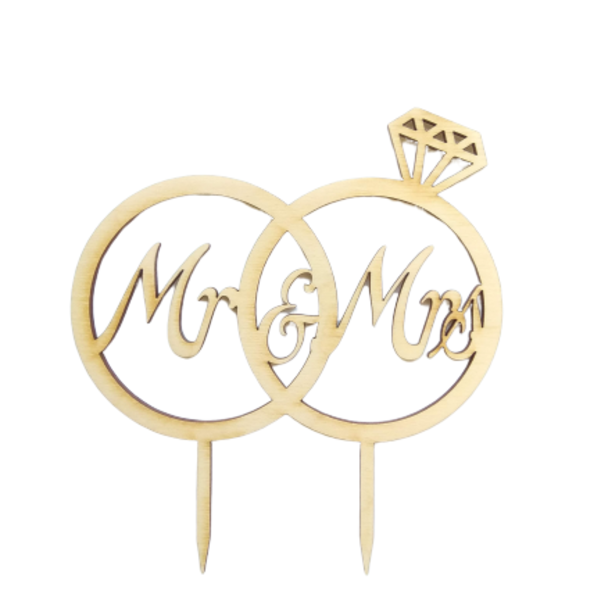 Διακοσμητικό τούρτας (Cake topper) δαχτυλίδια Mr and Mrs - mr & mrs