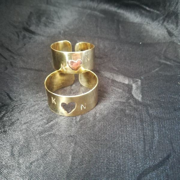 Δαχτυλίδια ζευγάρι my valentine με καρδιά - ορείχαλκος, όνομα - μονόγραμμα, κοσμήματα, δώρα αγίου βαλεντίνου, αυξομειούμενα - 3