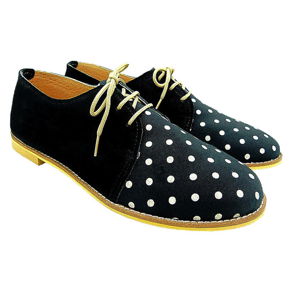 MARGO SHOES Plus Size Oxfords Δέρμα Καστόρι Μαύρο & “POLKA DOTS”