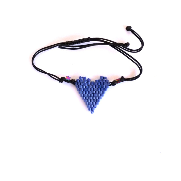Βραχιόλι μπλε καρδιά με χάντρες Miyuki - charms, καρδιά, miyuki delica, δώρα αγίου βαλεντίνου, αυξομειούμενα