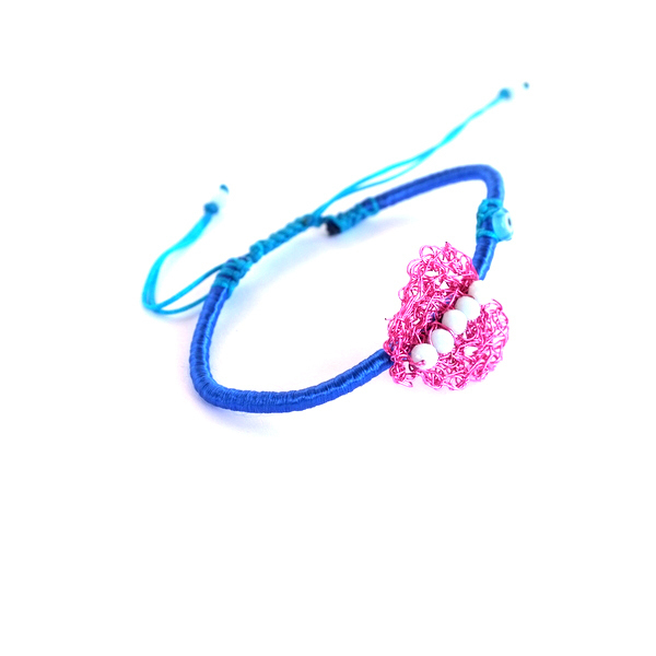 Βραχιόλι Καρδιά wire crochet με μεταξωτό κορδόνι - καρδιά, κορδόνια, δώρα αγίου βαλεντίνου, αυξομειούμενα, φθηνά - 2