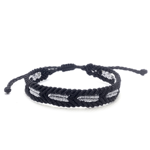 Black - Silver Arrow macrame bracelet - μακραμέ, κορδόνια, bracelet, αυξομειούμενα