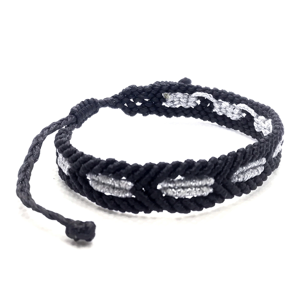 Black - Silver Arrow macrame bracelet - μακραμέ, κορδόνια, bracelet, αυξομειούμενα - 2