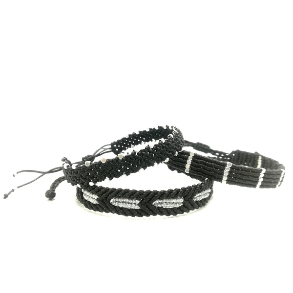 Black - Silver Arrow macrame bracelet - μακραμέ, κορδόνια, bracelet, αυξομειούμενα - 5
